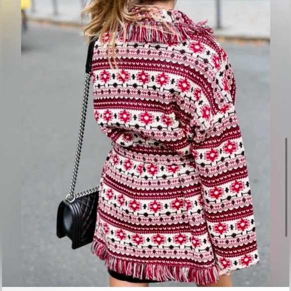 NWTZara Woman XS Tribal Print Navajo Jacquard Aztec Cardigan Sweater Coat Jacket - Picture 7 of 15